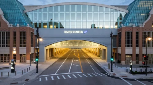 02-Baird Center exterior entrance tunnel from street in Milwaukee Wisconsin CD Smith completed project photo